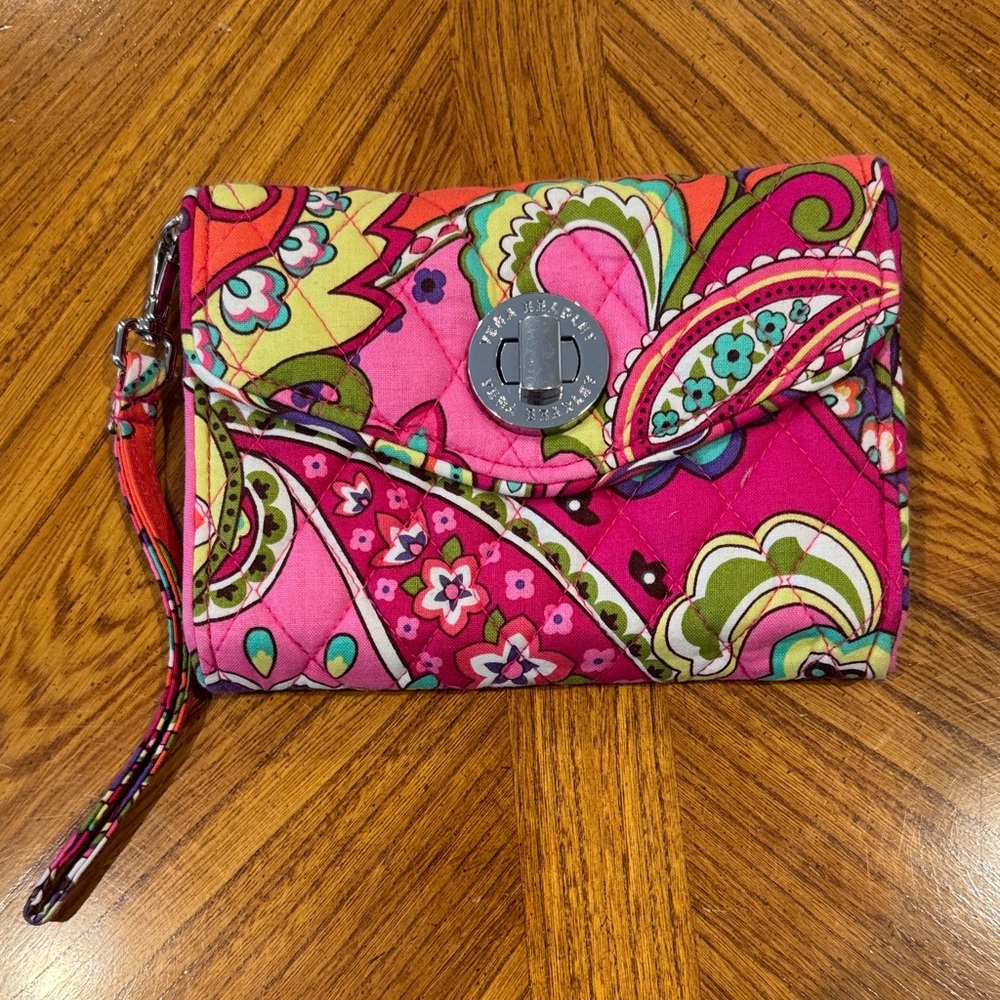 Vera Bradley Pink and Green Paisley Clutch